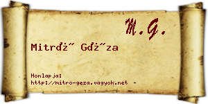 Mitró Géza névjegykártya